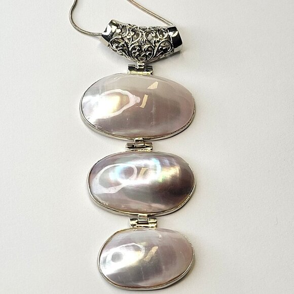 Mother of Pearl Pendant Necklace, Mother of Pearl and Silver Pendant Necklace - Picture 1 of 15